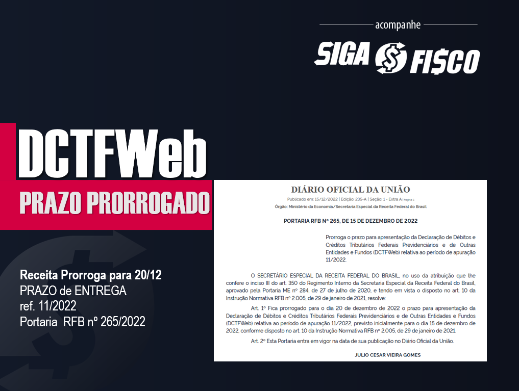 DCTFWeb Prazo Prorrogado Para 20 12 Siga O Fisco